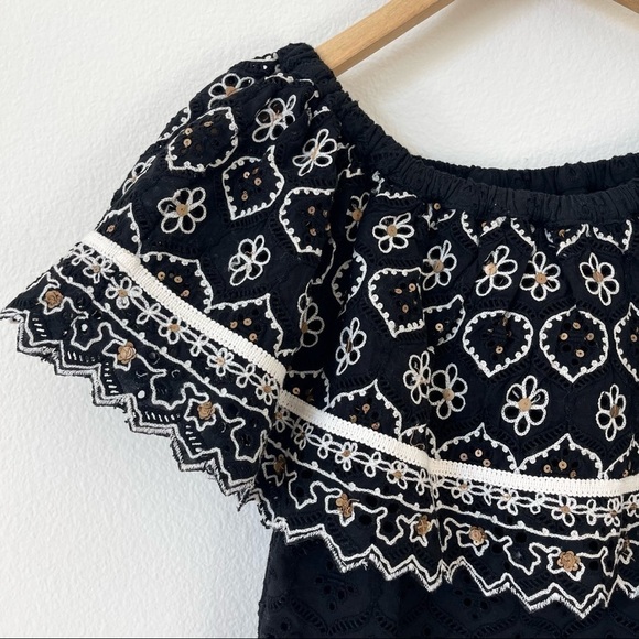 Hemant & Nandita Anthropologie Marva Off Shoulder Black Embroidered Top XS - Picture 7 of 14